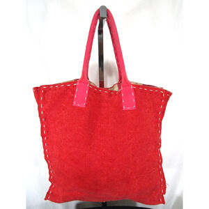 Large Rustic Red Linen Canvas Shoulder Tote Bag